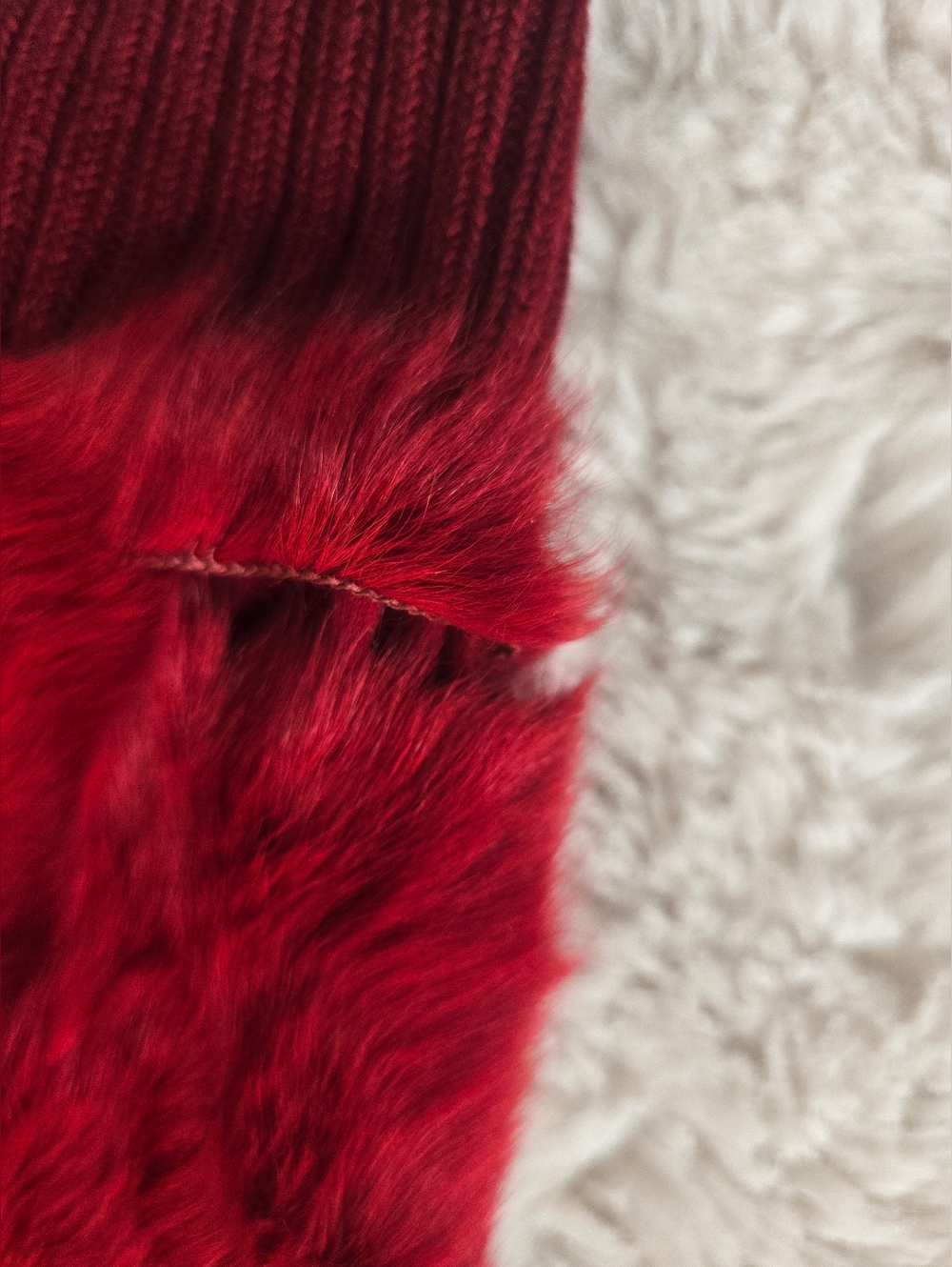 BCBG Red Rabbit Fur Zip Up - Picture 3 of 3